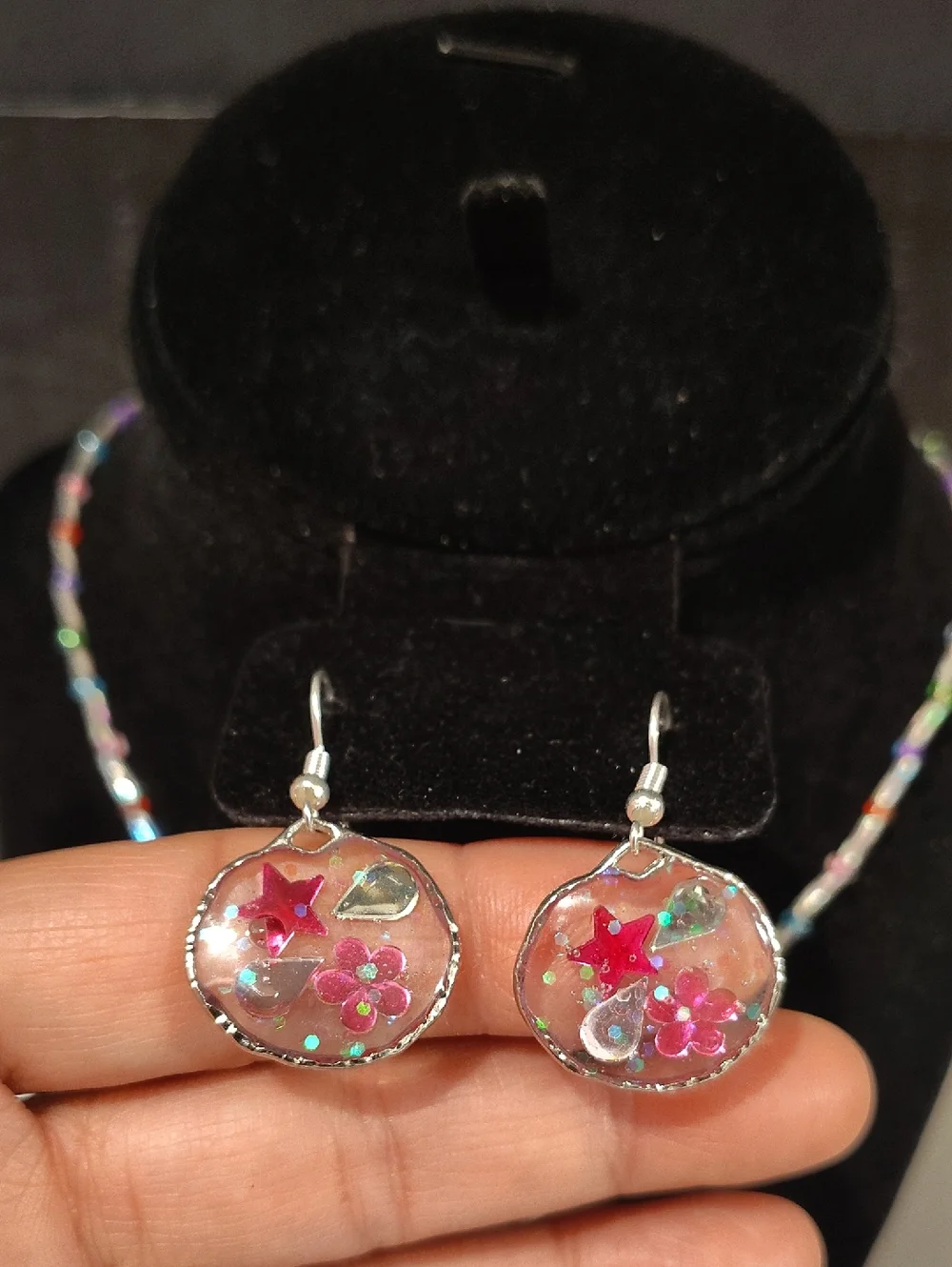 Handmade Resin Necklace And Matching Earrings Set - Picture 3 of 5